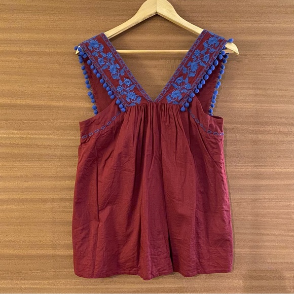 J. Crew Tops - J. CREW 100% cotton burgundy and blue blouse-style tank top. Size 8.